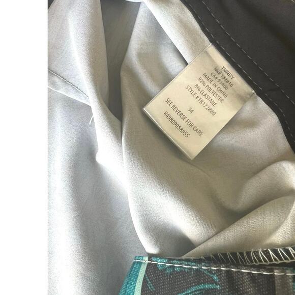 Trinity Boardshorts 34 Gray Floral Tropical Stripe Swim Surf Beach Trunks Pool‎ - Picture 6 of 7